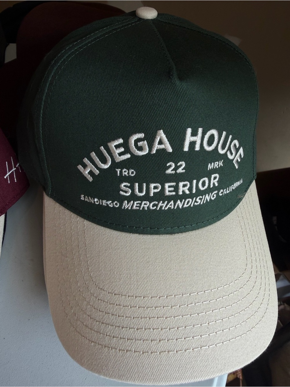 Huega House Superior Embroidered Baseball Cap - Cream or Dark Green